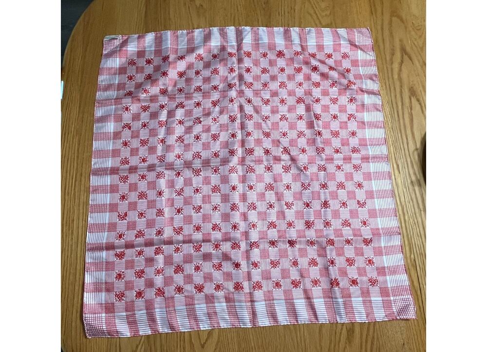 VTG Lady Heritage Scarf Handkerchief Red White Gingham Floral MCM Retro Japan